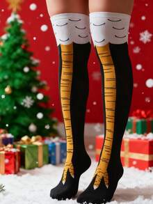 1 Pair Cute Chicken Leg Pattern Over The Knee Socks, Breathable And Comfortable Casual Socks Suitable Novelty Gag Chicken Leg Socks For Halloween For Both Men And Women, Suitable For All Seasons Outdoor Wear,Fall, Cozy Socks
