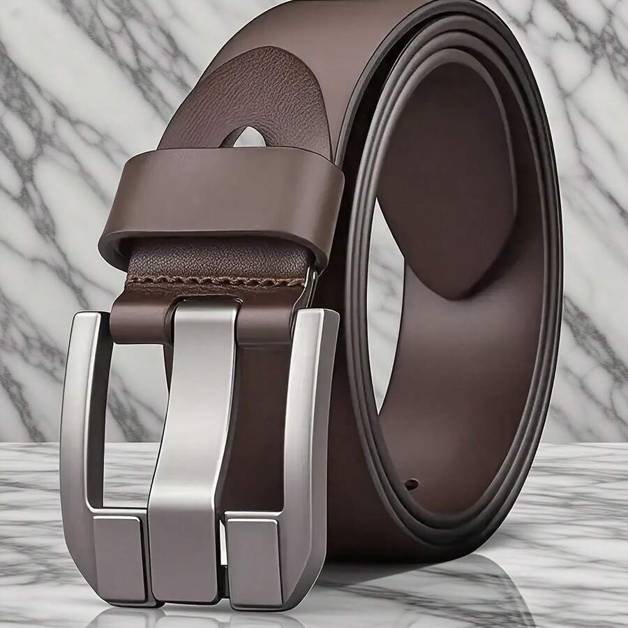 Men's Genuine Leather Belt With Alloy Buckle, Cowhide Belt - Fashionable Black Design, Medium Width Business Casual Waist Belt, Sweatproof Technology, Suitable For All Seasons, Sports Jeans Accessory|Modern Buckle Design|Durable Alloy Buckle - Khóa màu đen và bạc - Xem 1