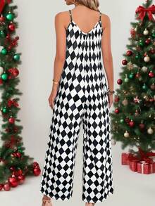 Bộ đồ liền thân dây mảnh họa tiết Argyle Giáng sinh dành cho nữ, lý tưởng cho lễ kỷ niệm ngày lễ và trang phục thường ngày, trang phục họa tiết Giáng sinh lễ hội, trang phục mùa đông thiết yếu, trang phục lễ hội phong cách, trang phục Giáng sinh thời trang, trang phục mùa thu thường ngày cho nữ - màu đen - Xem 5