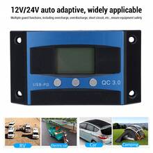 Controlador de carga solar, MPPT 100A Cargador de batería solar Regulador de carga Controladores de panel Pantalla LCD USB dual 12V 24V Para paneles solares, Regulador De Voltaje MPPT - Azul - Ver 2