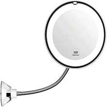 Makeup Mirror LED Light Suction Cup 360° Swivel Flexible Gooseneck 10X Magnifying For Travel & Home Bathroom Vanity (White) - As Pic - View 2