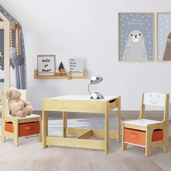 Kids Table And Chairs With Storage Box, Children Study Chair Chalkboard Desks Dining Tables Drawing Eating Painting ...