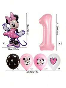 12件套米妮主题生日派对装饰，家庭和学校聚会装饰，乳胶气球和铝箔气球套装