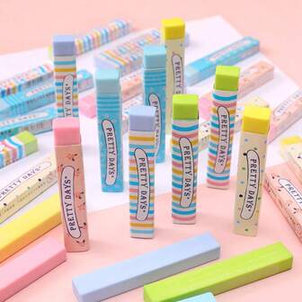 1pc Candy-Colored Long Erasers For Primary School Students, Special Painting Sketch Erasers, Clean Pencil Erasers For Exam Correction(Send A Random Eraser)