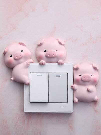 1pc Creative Cartoon Peach Pig Switch Sticker Resin Crafts, New Home Practical Decoration Sticker. Peach Pig Figurine 3D Stereo Home Decor For Wall. Switch Frame Protective Cover Cartoon Creative Outlet Decoration Cover Sticker