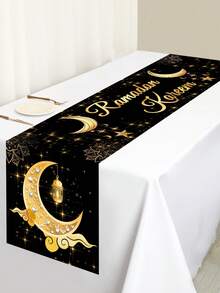 1 khăn trải bàn Eid Mubarak màu đen vàng, cờ bàn Ramadan thiết kế hình mặt trăng sao bằng polyester 35*180cm dùng để trang trí Ramadan cho bàn bếp gia đình, phụ kiện mừng lễ Eid Al-Fitr - Nhiều màu - Xem 5