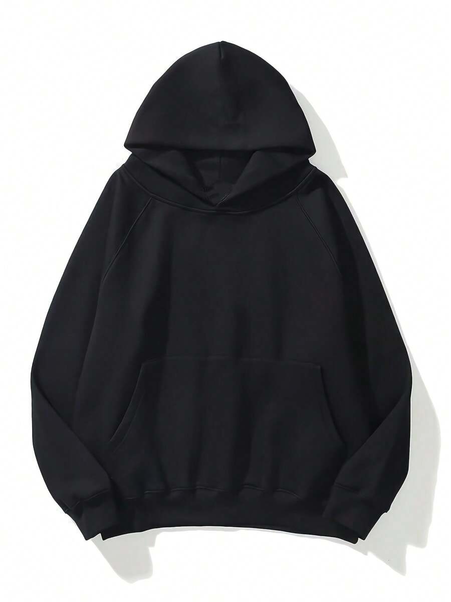 Fashion Men's Casual Sports Hoodie With Kangaroo Pocket - Soft And Durable Fabric, Regular Fit Long Sleeve Pullover Suitable For Daily Wear And Campus Outfits, Men's Sweatshirt, Loungewear, Loose Style, Comfortable Material, Unisex Style Street Fashion Classic Versatile 280g - 黑色 - 查看 1