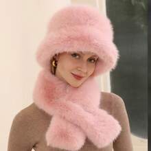 1 Set Women's Warm Faux Fur Hat & Scarf, Vintage Style, Fluffy Fabric, Suitable For Winter Women Winter Clothes Valentines Gift - Multicolor - View 2