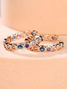 1 par de pendientes versátiles brillantes de circonita cúbica multicolor, el regalo de joyería de moda perfecta para ella en una fiesta - Multicolor - Ver 4