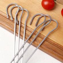 6pcs/12pcs Stainless Steel Barbecue Skewers, Flat Skewers For Grilling Kebabs, Meat, Sausages - Silver - View 9