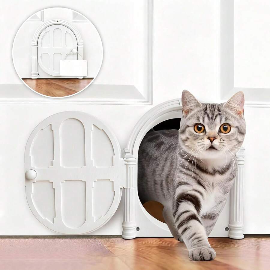 Puerta para Gatos de Interior - Adecuada para Gatos Pequeños de hasta 10 kg,Puerta para Mascotas 24 * 18cm,Nstalación Fácil en Puertas de Madera y Pared,Bloquea eficazmente el Olor(Blanco) - Blanco - Ver 1