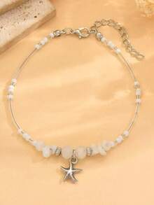 1pc Vintage Minimalist Women Anklet With Geometric Turquoise Starfish Charm, Versatile Beach/Daily Accessory - Turquoise Starfish Anklet - View 10