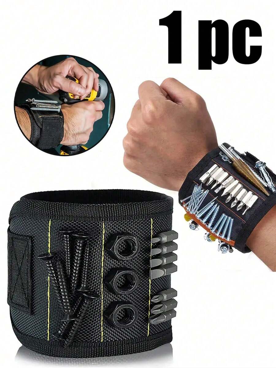 磁性腕带工具收纳器 - 黑/红腕带，内置9颗强力磁铁，完美收纳螺丝、钉子、钻头 | DIY爱好者的理想之选，父亲节礼物，DIY工具收纳器 | 耐用面料，强力磁性腕带工具收纳器，适合露营，成人圣诞礼物 - 彩色 - 查看 1