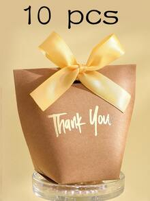 10 High-End Paper Gift Boxes, Elegant Golden Thank You Text, And Exquisite Ribbons, Perfect For Daily Gifts, Wedding Small Gift Packaging, Party Gift Boxes, Holiday Gifts, Etc.,