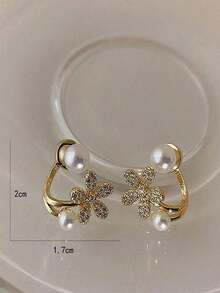 Luxurious Faux Pearl Flower Stud Earrings Valentines - 金子 - 查看 4