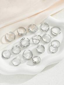 12/16pcs Geometric Asymmetrical European & American Luxury Heart Design Open Ring Set, Unique Personalized Rings Suitable For Women Party, Date, Ball, Birthday Gift, Daily Matching - Gold - View 10