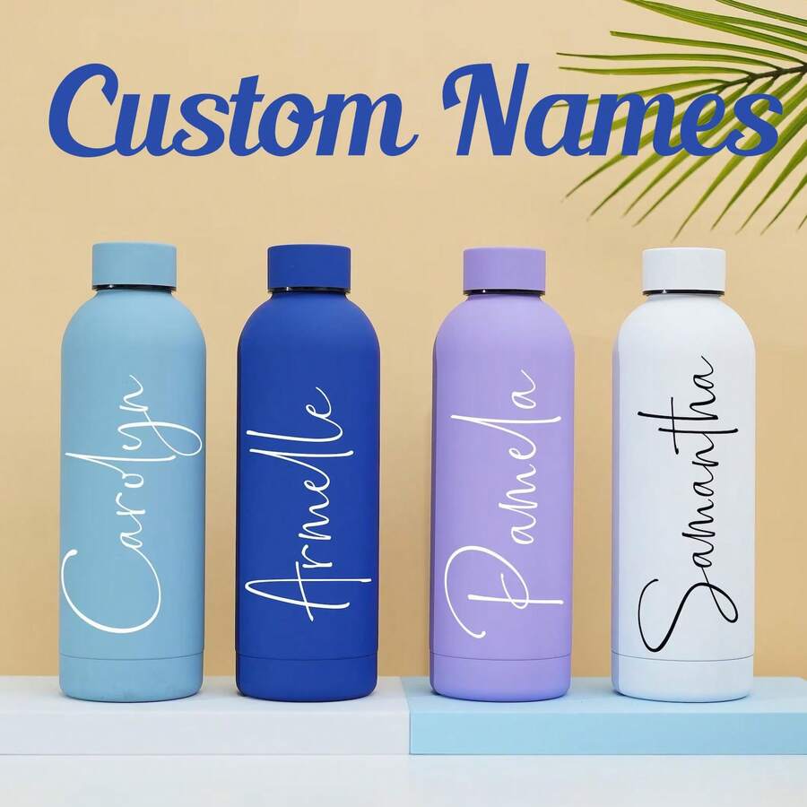 Botella de agua personalizada de acero inoxidable, botella personalizada, botella personalizada, regalos para damas de honor, vaso personalizado, botella aislada, botellas de agua, botella de agua con monograma, botella de agua personalizada, botellas de agua a granel, botellas personalizadas, regalo para dama de honor, vaso de agua personal, taza de agua deportiva, botella, regalo para la fiesta nupcial, regalo para maestro, diseño elegante - Personalización de texto horizontal - Ver 1