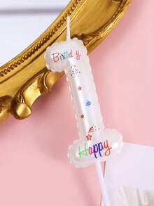 1支白色印花数字生日蜡烛 0-9 年龄数字蜡烛 烘焙蛋糕装饰 派对用品 - 白色 - 查看 9