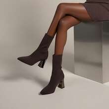 Fall/Winter Women's New Fashion Boots, Elegant Crocodile Embossed Riding Boots, Versatile And Comfortable Classic Women's Shoes,High Heels - Brown - View 1