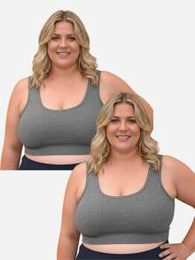 Kit 2 Women's Top Plus Size Cropeed Fitness Academia G1 G2 G3 G4 G5 - 灰色 - 查看 1