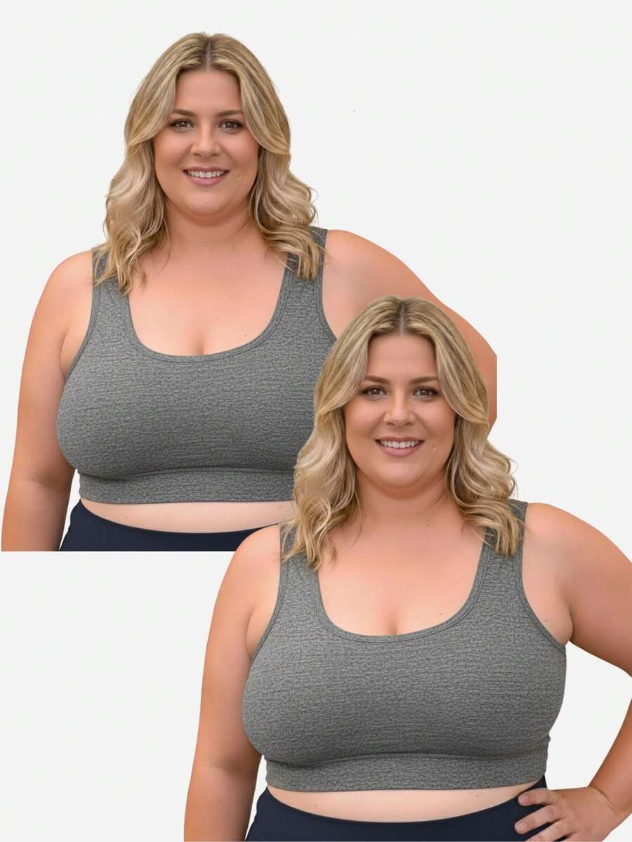 Kit 2 Women's Top Plus Size Cropeed Fitness Academia G1 G2 G3 G4 G5 - 灰色 - 查看 1