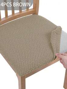 1/4 Stücke Stuhlsitzbezüge, dehnbar, staub- und wasserdicht, geeignet für Esszimmer, Wohnzimmer, Schlafzimmerstühle - Khaki - Übersicht 8