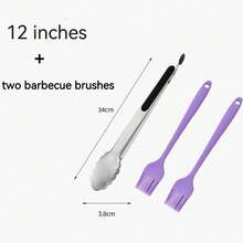 Stainless Steel BBQ Tongs Set - Heavy Duty Locking Tongs With Ergonomic Handle + 2 Silicone Basting Brushes, Multi-Functional For Grilling & Cooking - Black - View 14