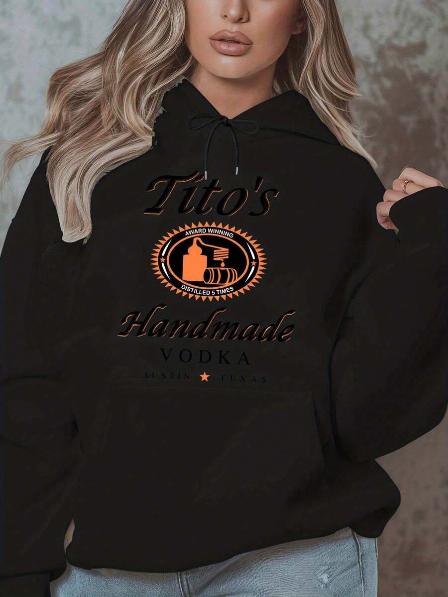 Titos Handmade Vodka Hoodie Sweatshirt Gray Austin Texas Distilled 5 Times Award Winning Vodka Brand Logo Pullover Hoodie For Men Women Unisex Casual Wear Gift Idea For Cocktail Lovers - 黑色 - 查看 1