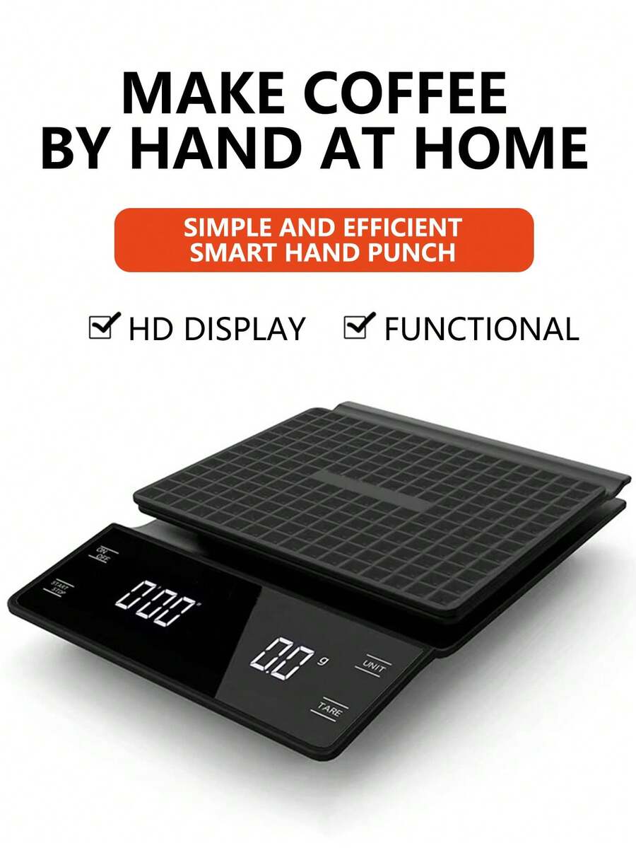 1pc Black High Precision Multi-Function Coffee Scale, High Accuracy Kitchen Scale, Coffee Bean Scale, Food Scale, Italian Handheld Coffee Scale, Precise Baking Tool Kitchen Scale With Timer And Backlit LED Display