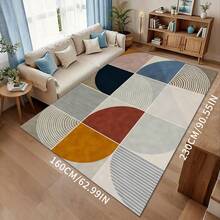 Modern Geometric Retro Pattern Rug - Polyester Fiber Backing Non-Slip Polyester Mat, Durable Home Decor Carpet, Washable Rug Suitable For Living Room, Bedroom, Dining Room And Kitchen