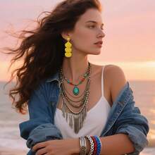 Raffia Dangle Earrings Women - Boho Statement Rattan Drop Jewelry With Design, Lightweight Summer Beach Accessories - Yellow - View 3