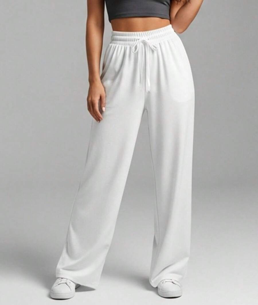 Wide Leg Pants With Flare Leg, Sophisticated Fit, Structured Style, High , Contemporary, Casual, Comfortable, Modern, Chic - 白色 - 查看 1