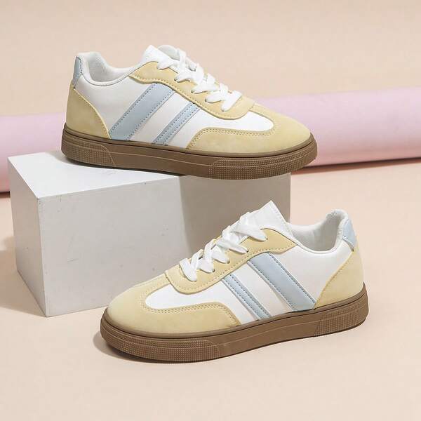 Große Größen Lässige Sneaker für Damen, Fitnessschuhe im Colorblock-Preppy-College-Stil, lässige Schnürschuhe für Frühling, Sommer, Herbst, Retro-Outdoor-Sport-Laufschuhe