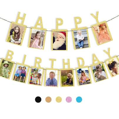 1 Set Birthday Photo Banner, Suitable For And Adult Birthday Party Decoration, Annual Milestone Gold Happy Birthday Banner (Gold) Birthday Photo Banner, Backdrop Banner And Frame, Suitable For And Adult Birthday Party Decoration, Black