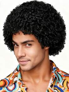 8 Inch Short Curly Synthetic Wig For Men, Fashionable Natural Look, Fluffy And Comfortable, Suitable For All Men, Ideal For Halloween, Music Festivals And Other Costume Occasions - Multicolor - View 3
