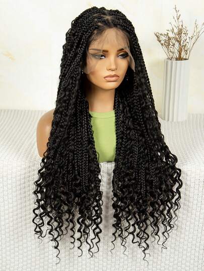 32 Inch Synthetic Bohemian Braided Wig, Bohemian Box Braided Wig Suitable For Twisted Braids, Full Lace Braided Wig With Baby Hair
