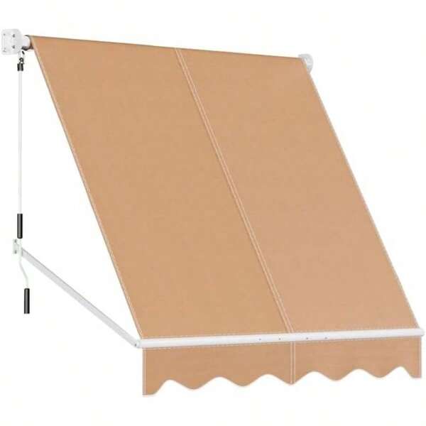Outdoor Blinds, 2.1x 2.1m Privacy Screen Window Blind Retractable Pivot Arm Awning Canopy Shade Waterproof Gazebo Awnings Home Patio, With Mounting Bracket Hand Crank Beige