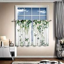 2 Panel 28"X40"/1 Panel 18"X60" Kitchen Curtain Sets,Retro Green Leaves, White Flowers, Butterfly Pattern Print Curtain Set, Rod Pocket Valance Curtain Tier, Window For Kitchen Cafe Living, Home Decor - phong cách-1 - Xem 3