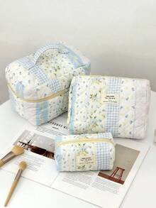 1Pc/Set Bow Knot & Rose Design Quilting Cosmetic Bag, Fashionable Portable Makeup Bag, Multi-Functional Storage Bag For Lipstick, Sanitary Napkin, Coins, Keys Etc, Large Capacity Lovely Wash Bag For Travel Organizer Cosmetic Bag For Travel, Mother's Day Gift, Valentine's Day, Anniversary.