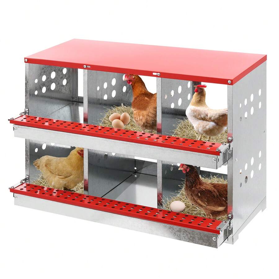 YUNRUX Chicken Nesting Boxes, 6-Hole Nesting Box For Chickens, Laying Box For Chickens - Red - View 1
