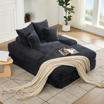 Sofá-cama luxuoso em veludo cotelê, inclui 4 almofadas ultramacias, pronto para usar sem necessidade de montagem, design moderno e compacto para sala de estar e apartamento.