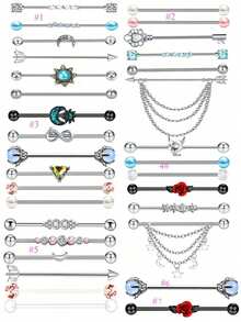 1-6 件 14G 不锈钢工业杠铃耳环软骨身体穿孔首饰 38 毫米 1&1/2 英寸工业穿孔棒