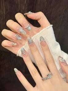 10 miếng dán móng tay acrylic hình oval thủ công, có kiểu ngắn và dài, màu hồng nhạt, kiểu móng tay Pháp mắt mèo xanh bóng, họa tiết bướm vẽ tay, đính đá lớn, ngọc trai giả và dây xích, sang trọng, hiện đại, thanh lịch, tối giản cho mùa thu, miếng dán móng tay mùa thu, móng giả, móng tay ngày lễ, phù hợp cho tiệc tùng, đi chơi hàng ngày và hẹn hò, phong cách bãi biển & kỳ nghỉ nhiệt đới, tự làm móng, quà tặng lý tưởng cho phụ nữ và bé gái, dụng cụ làm móng thủ công, móng dán. - Màu xanh lam - Xem 2