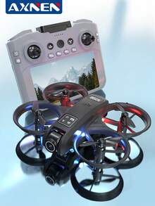 AXNEN 全新K100MAX四轴飞行器无人机，配备FPV图传、超大遥控器屏幕、720P高清摄像头和螺旋桨保护罩。功能包括光流悬停、智能避障、速度调节和炫酷灯光效果。是万圣节和圣诞节的完美礼物。