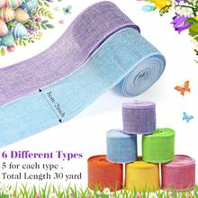 6 Rolls Easter Spring Pastel Wired Ribbon Colorful Burlap Ribbon Total 30 Yard For Valentine's Day Spring Wreaths Crafts Bow Gift Wrapping Party Decoration(Easter Color,2 Inch) - Màu sắc Halloween - Xem 10