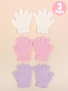 3 Paar einfarbige Kinderhandschuhe, Kinder Winter Vollfingerhandschuhe gestrickt, Kinder elastische warme Handschuhe, Unisex Jungen & Mädchen, Schwarz - Stil 1 - Übersicht 14