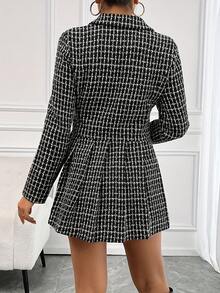 Women's Elegant French Plaid Notched Collar Double-Breasted A-Line Dress, Polyester, Button Detail, Autumn/Winter Fashion, Adult Size, Woven Fabric