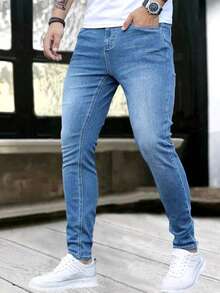 Men's Flexible Slim Jeans - Easy Movement & Daily Versatility - 藍色 - 查看 2
