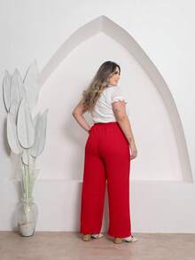 Duna Plus Size Wide-Leg Pants - Rojo - Ver 3