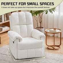 Recliner Chair, Swivel Rocker Recliner Chair For Adults, Small Recliners For Small Spaces, Upholstered Manual Recliner With Side Pockets,  Rocking Chair For Living Room, Chenille, Beige - 米色 - 查看 3